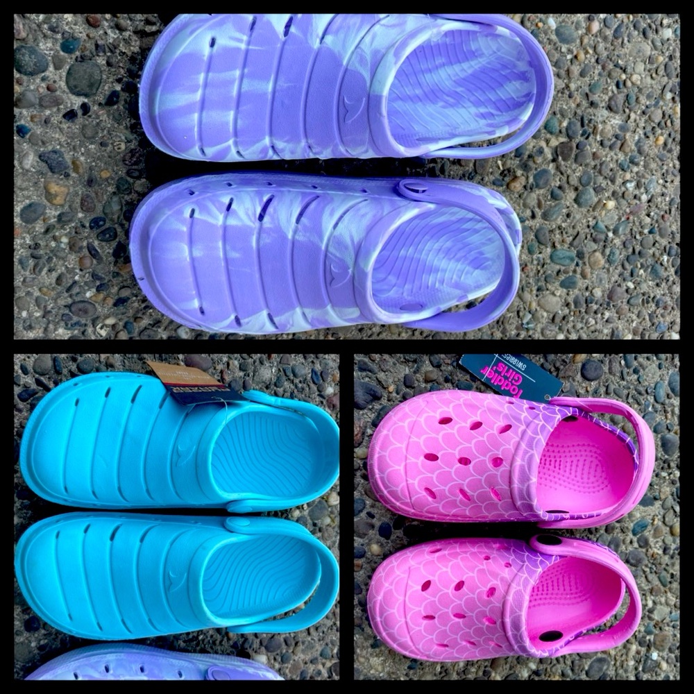NWT Girls Blue -Purple/White & Pink/ Purple Mermaid Pastel Color Clogs